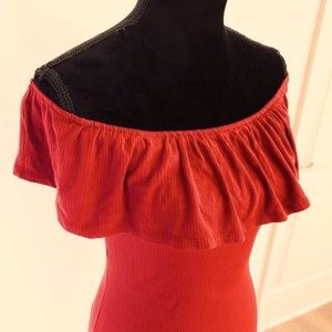 Abercrombie Bodysuit High Leg Ruffle Off Shoulder